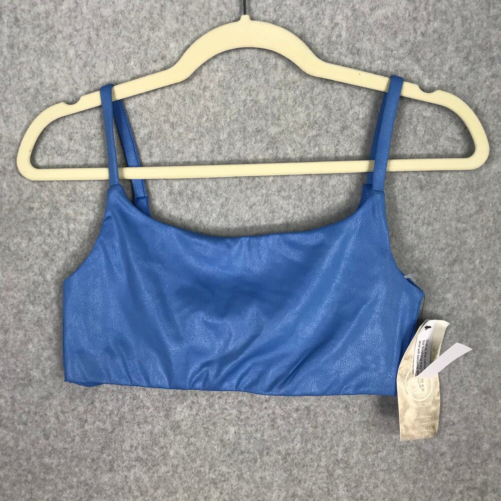 NEW $60 Sage Collective Sports Bra Small Blue Twist Back Shiny Shimmer Active
